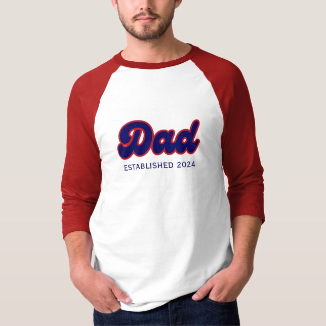 Camiseta Pai retro vermelho e azul, ano personalizado (Frente)