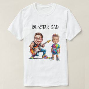 Camiseta Pai Rockstar e Caricaturas de criança com guitarra
