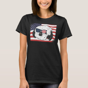 Camiseta Pai Shihtzu & Mãe América Bandeira 4 De Julho U