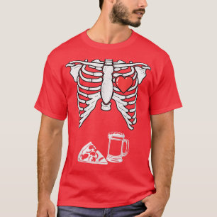 Camiseta Pai Skeleton Halloween Beer Pizza Engraçada Gravid
