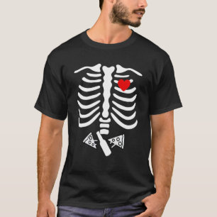 Camiseta Pai Skeleton Halloween Beer Pizza Engraçada Gravid