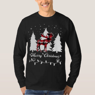 Camiseta Pai Solteiro Alce Búfalo Xadrez Vermelho Natal Cor