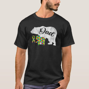 Camiseta Pai Urso Autismo Fita de Conscientização do Autism