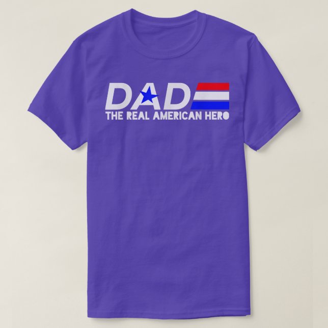 Camiseta Pai Vermelho Branco e Azul O Real Herói Americano  (Frente do Design)