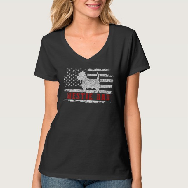 Camiseta Pai Westie Masculino Patriótico com Bandeira Ameri (Frente)