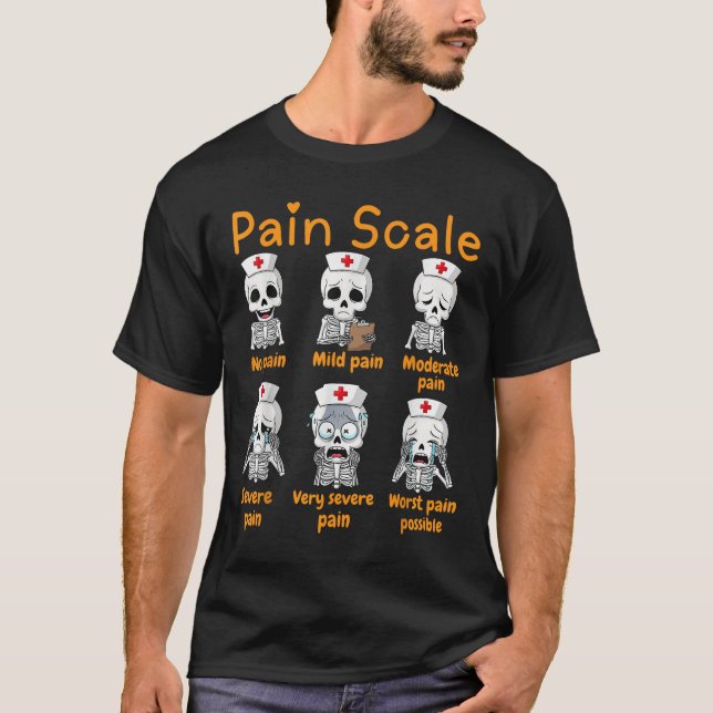 Camiseta Pain Scale Cute Nurse Skeleton Halloween Trauma Fu (Frente)