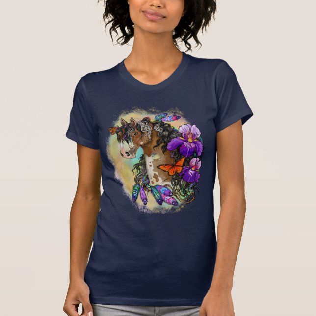 Camiseta Paint Horse Mustang com Íris e borboletas T-Sh (Frente)