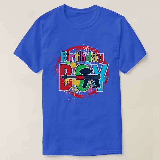 Camiseta Paintball Disparando Birthday Boy (Frente do Design)