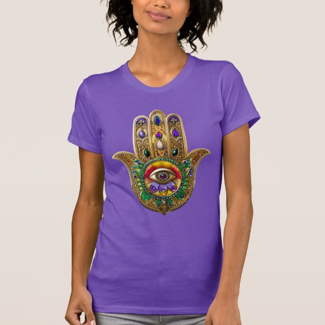 Camiseta Painted Gold Hamsa Amethyst Ruby Third Eye (Frente)