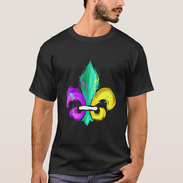 Camiseta Painted Purple Green And Golden Fleur De Lis For M (Frente)