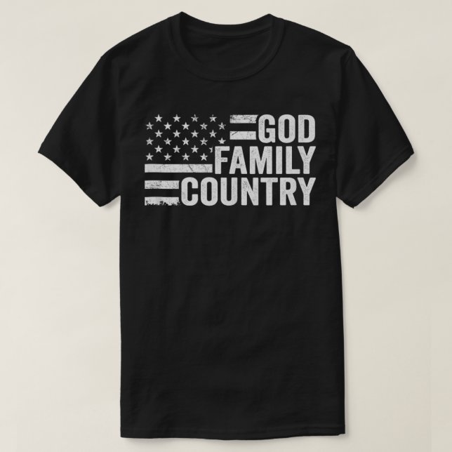 Camiseta País da Família Deus - Cristão Patriótico American (Frente do Design)
