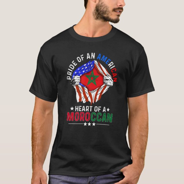 Camiseta País Estrangeiro Mo do Orgulho Americano de Marroc (Frente)