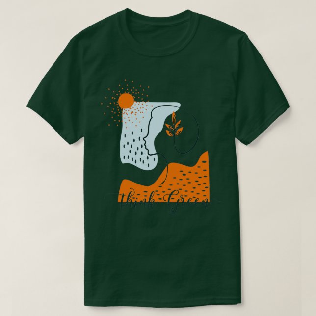 Camiseta Paisagem Abstrato de pense verde com silhueta femi (Frente do Design)