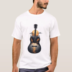 Camiseta Paisagem ao Luar com Guitarra