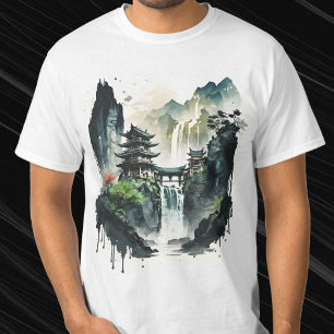 Camiseta Paisagem Chinesa Antiga com Cascata