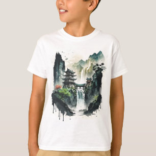 Camiseta Paisagem Chinesa Antiga com Cascata