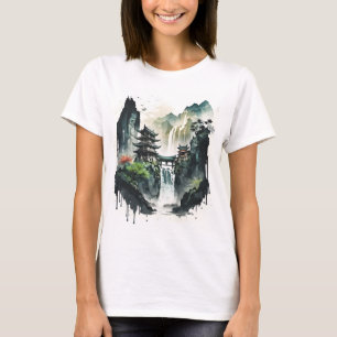 Camiseta Paisagem Chinesa Antiga com Cascata