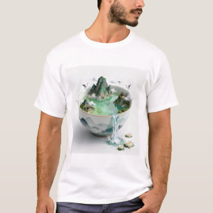 Camiseta Paisagem Chinesa Tendência em uma Tigela   Verde S