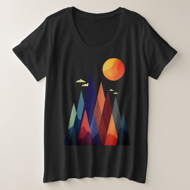 Camiseta Paisagem com Montanhas e Sol (Frente do Design)