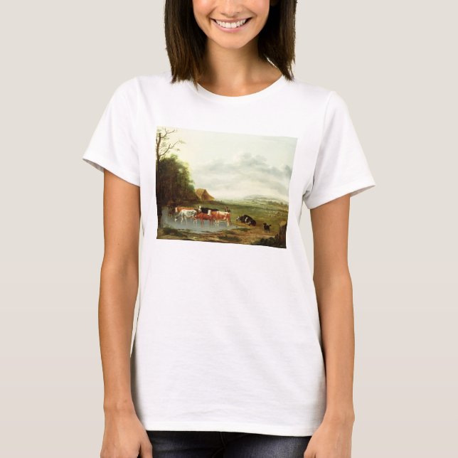 Camiseta Paisagem com um pastor e o gado (óleo no canva (Frente)