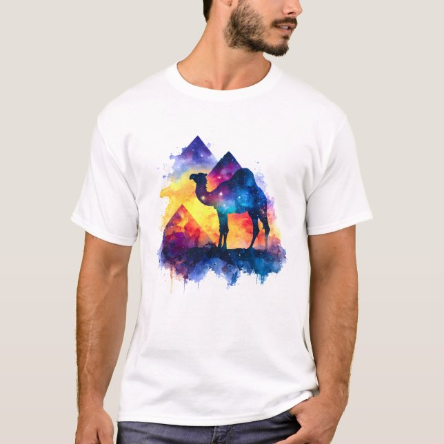 Camiseta Paisagem Cósmica Starry Night Egípcio Camel (Frente)