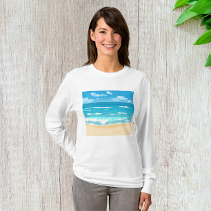 Camiseta Paisagem Costeira da Cena de Praia do Oceano Tropi