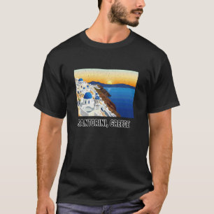 Camiseta Paisagem Costeira do Pôr do Sol em Santorini Gréci