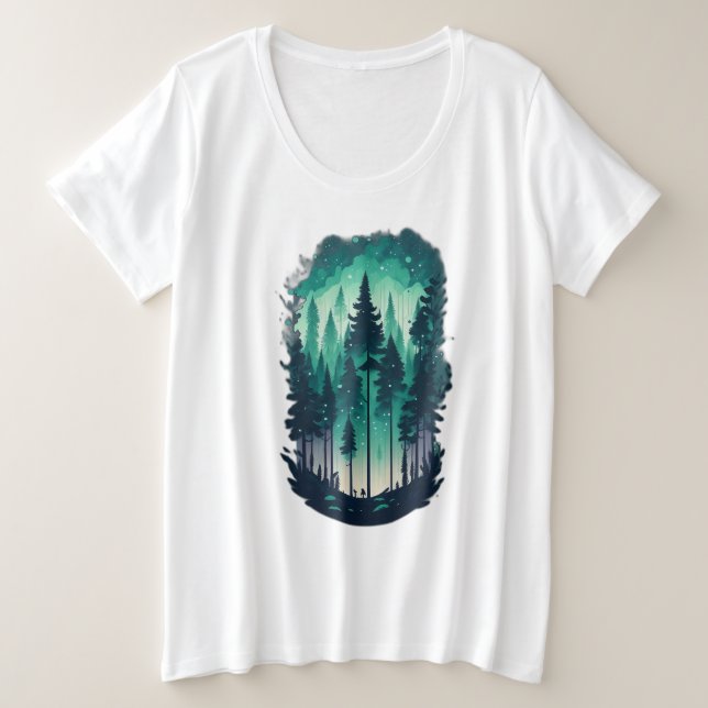 Camiseta Paisagem da Floresta Pinheira Tamanho Mais Amplo p (Frente do Design)