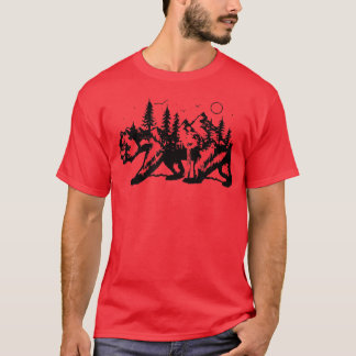 Camiseta Paisagem da Montanha Trendy Silh Gráfico do Urso P
