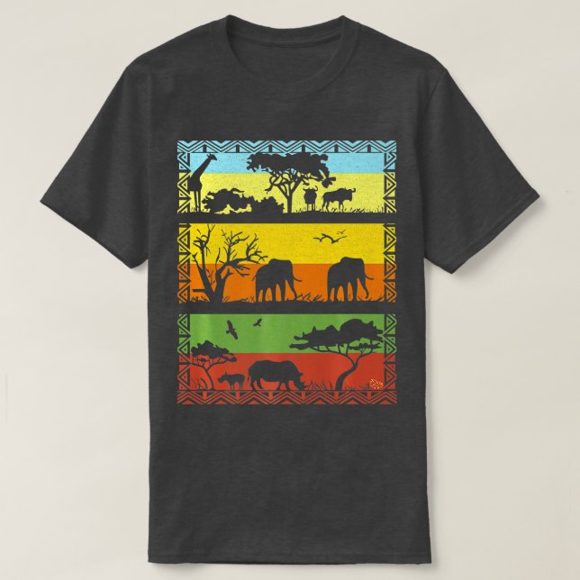 Camiseta Paisagem da savana africana com Safari Animal Silh (Frente do Design)
