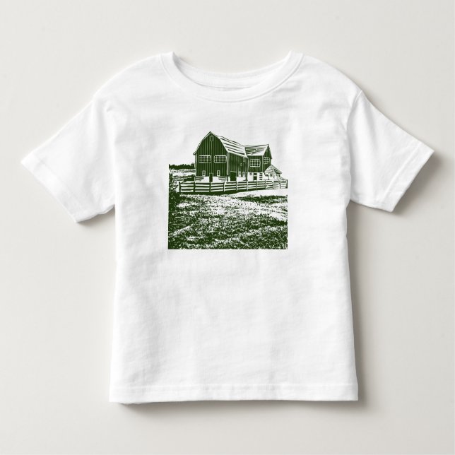Camiseta Paisagem de campo com recortes de madeira casa de  (Frente)