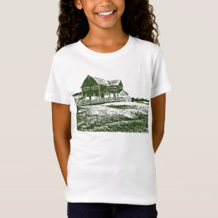 Camiseta Paisagem de campo com recortes de madeira casa de 