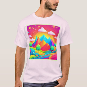 Camiseta Paisagem de Cartoon Arco-Íris Vibrante