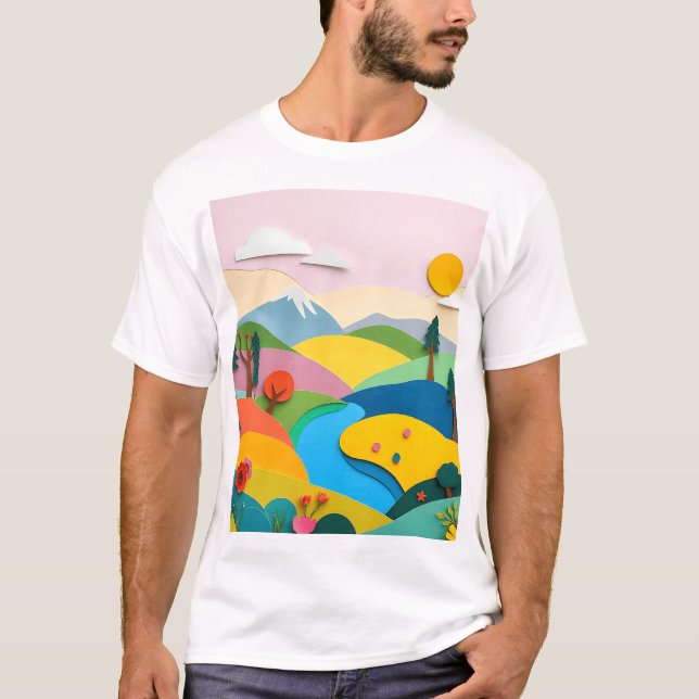 Camiseta Paisagem de Colagem de Papel abstrato (Frente)