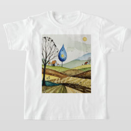 Camiseta paisagem de colinas com pequenas casas