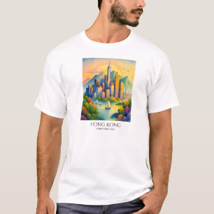 Camiseta Paisagem de Hong Kong em Aquarela   Viagem