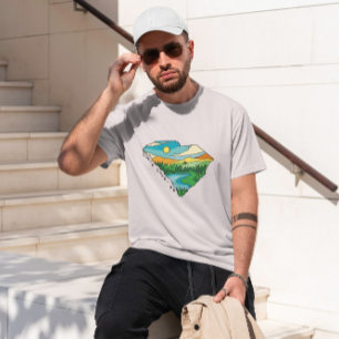 Camiseta Paisagem de Mapa da Carolina do Sul