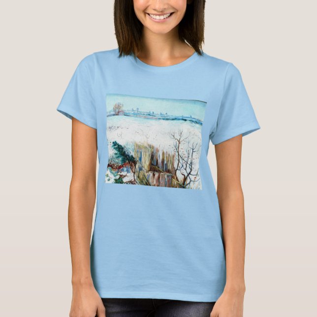 Camiseta Paisagem de neve com Arles por Vincent van Gogh (Frente)