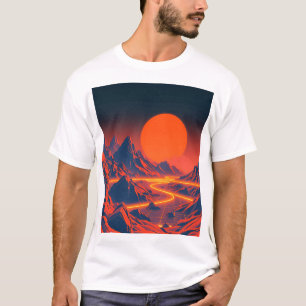 Camiseta Paisagem de onda sintética com montanhas neon