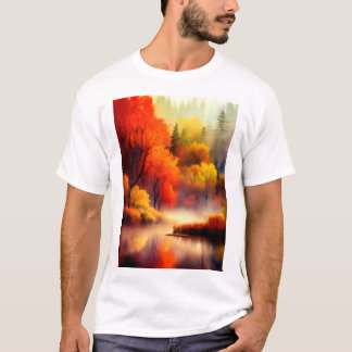 Camiseta Paisagem de outono Colorida Aquarela 5 T-S Clássic