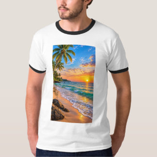 Camiseta Paisagem de pôr do sol na praia tropical