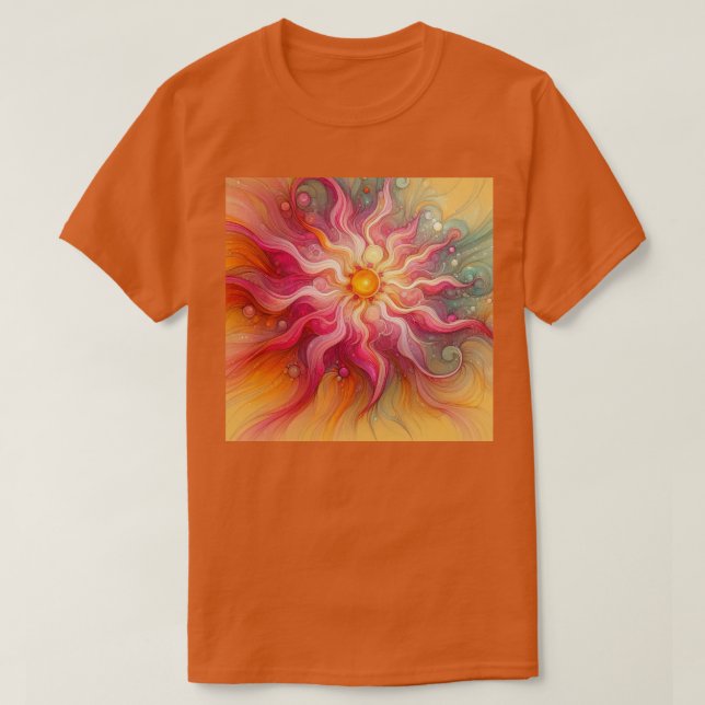 Camiseta Paisagem de Raios de Sol Rosa Abstrato (Frente do Design)