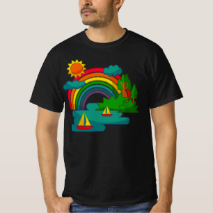 Camiseta Paisagem de viagem de barco sob nuvens solares e a