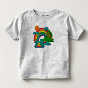 Camiseta Paisagem de viagem de barco sob nuvens solares e a