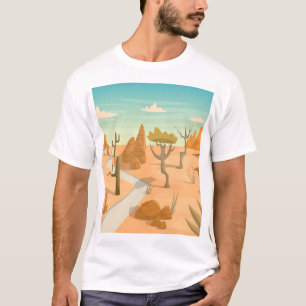 Camiseta Paisagem Desert Road: Cartoon Vintage.
