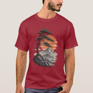 Camiseta Paisagem do pôr do sol da montanha de pinheiro var
