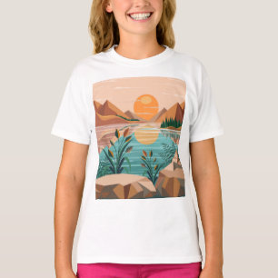 Camiseta Paisagem do pôr do sol no lago da montanha pacífic