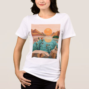 Camiseta Paisagem do pôr do sol no lago da montanha pacífic