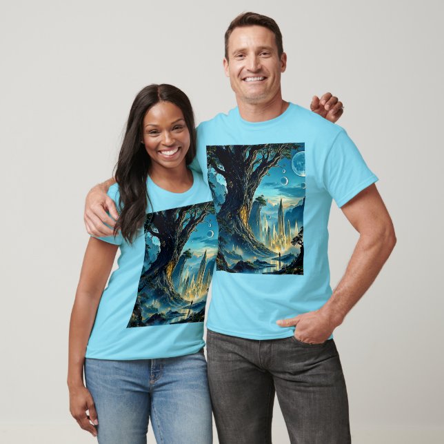Camiseta Paisagem do Sonho de Cidade de Árvore Mística (Unissex)
