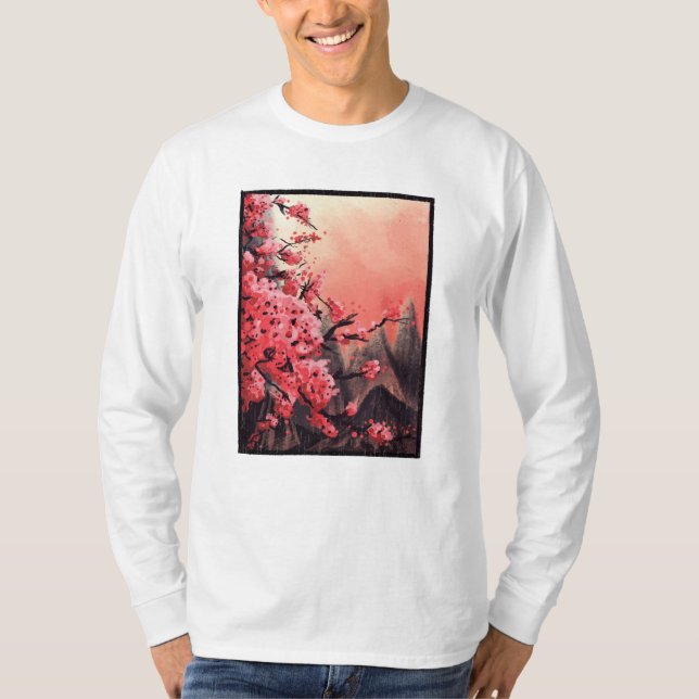 Camiseta Paisagem florescente de cereja (Frente)
